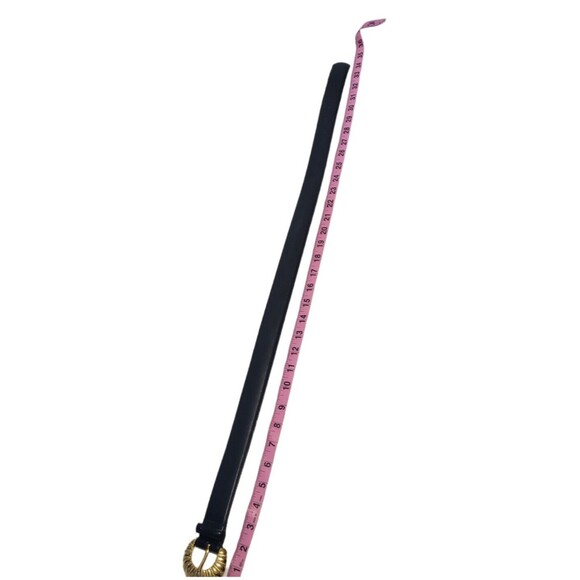 Liz Claiborne Navy Blue Leather Belt Womens Size Medium Brass Buckle Style 24063 - Picture 3 of 12